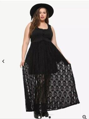 💀 5x Plus Size Black Lace Long Maxi Dress Skull Print lace Gothic